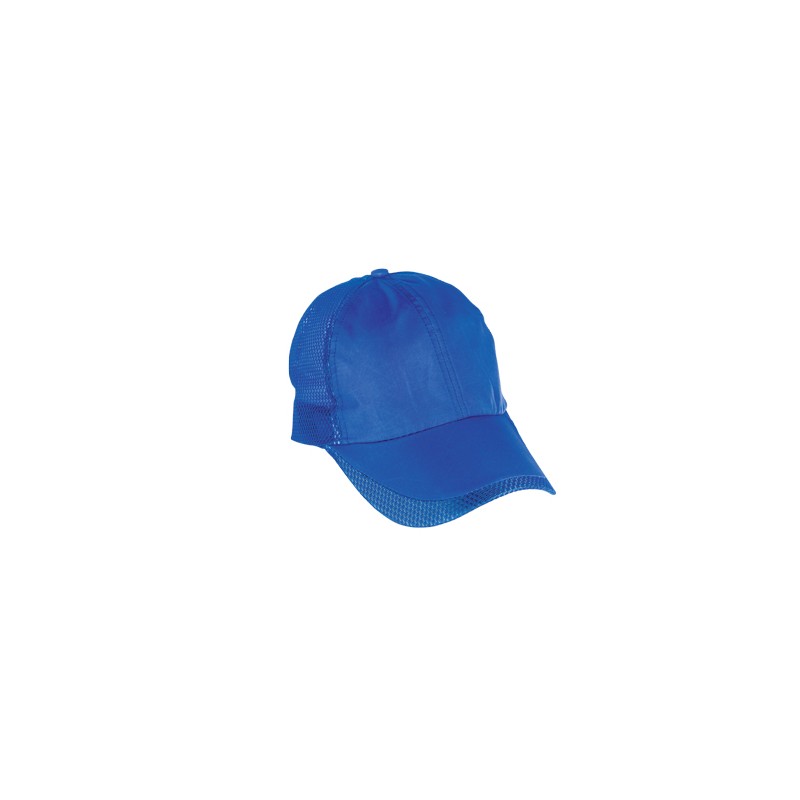 Gorra en poliéster , seis gajos con malla en visera y porte trasera, cinta ajustable de velcro. CADY - (F-BL-016) - Artículos...