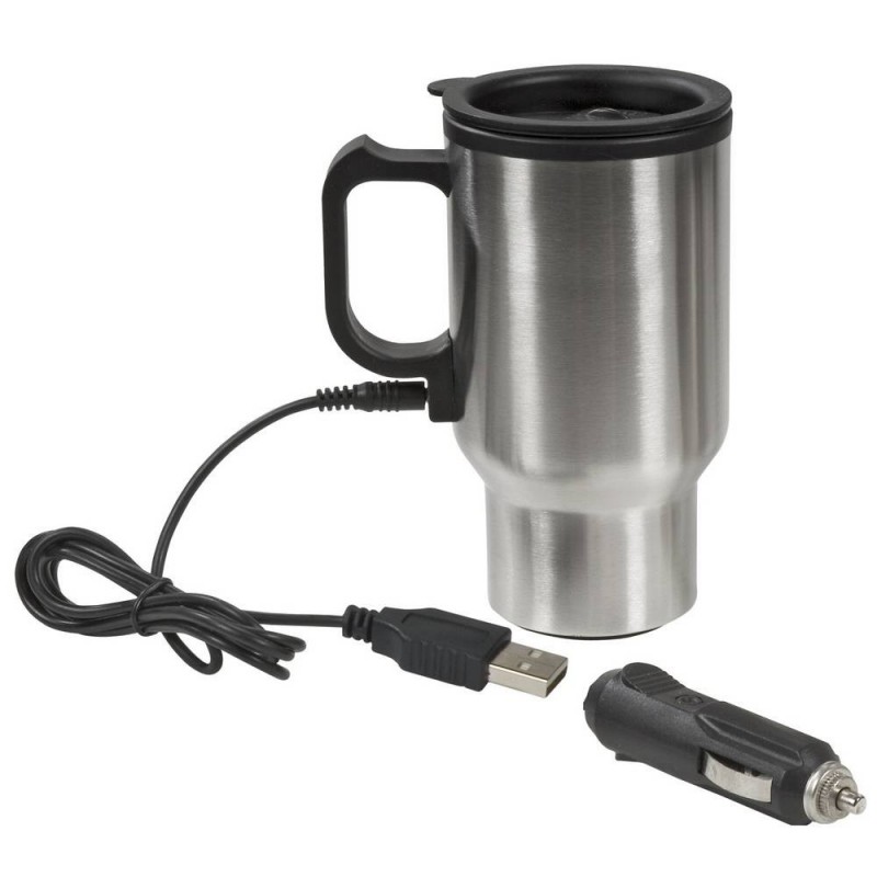 TAZA TÉRMICA METALICA CON ADAPTADOR PARA COCHE Y PARA USB (B-05-711)